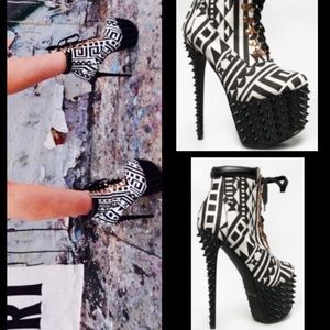 RED KISS TRIBAL PRINT LACE UP PLATFORM ANKLE BOOTS